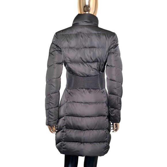 T Tahari Down Puffer Coat Taupe Brown XS, Long Quilted Winter Jacket High Neck - Picture 3 of 13
